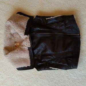 NWOT Mudd Brown Faux Leather Vest with Asymmetrical Zipper and Faux Fur Lining